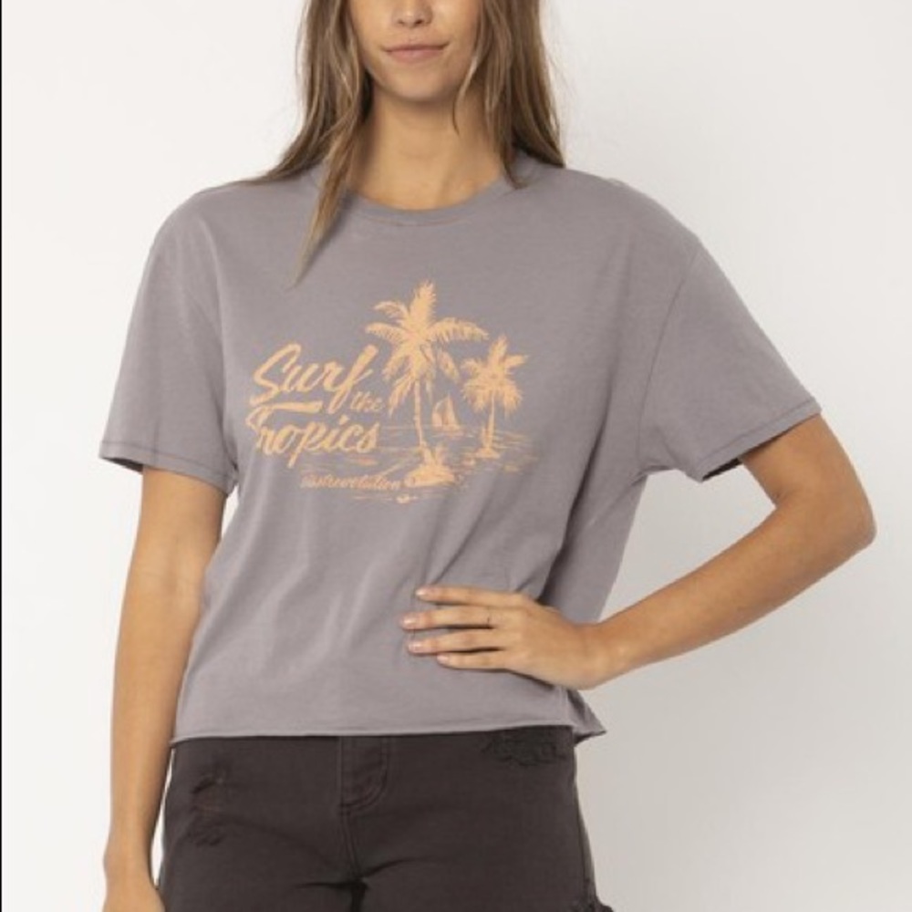 Sisstrevolution Surf The Tropics Grey Boxy T Shirt